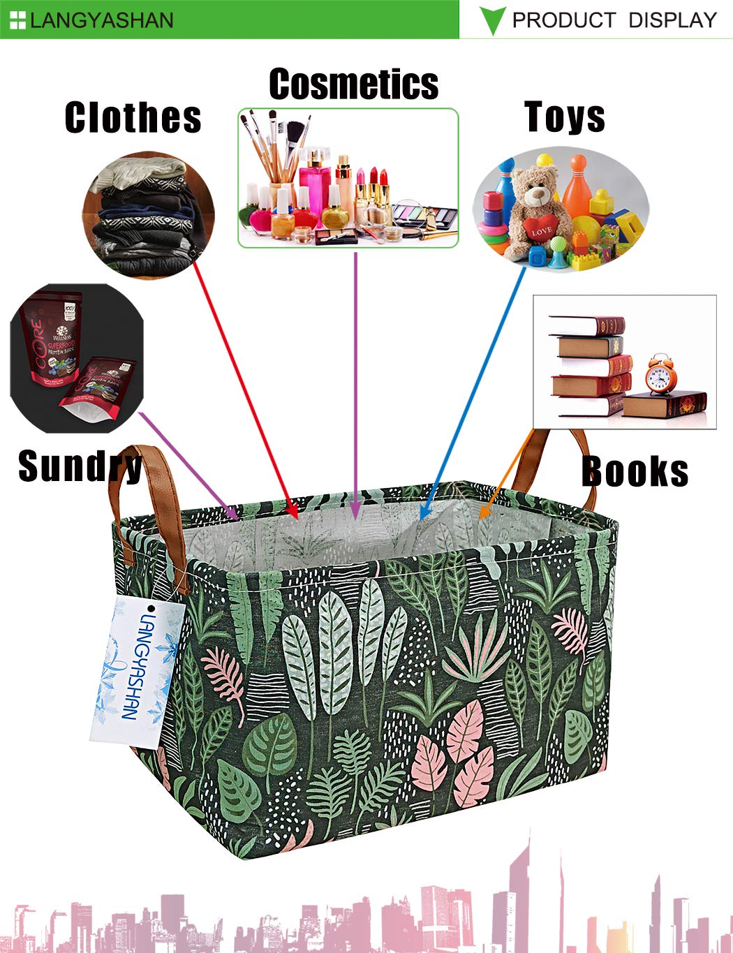LANGYASHAN toy storage bin keeps stuffed animals neatly organized.