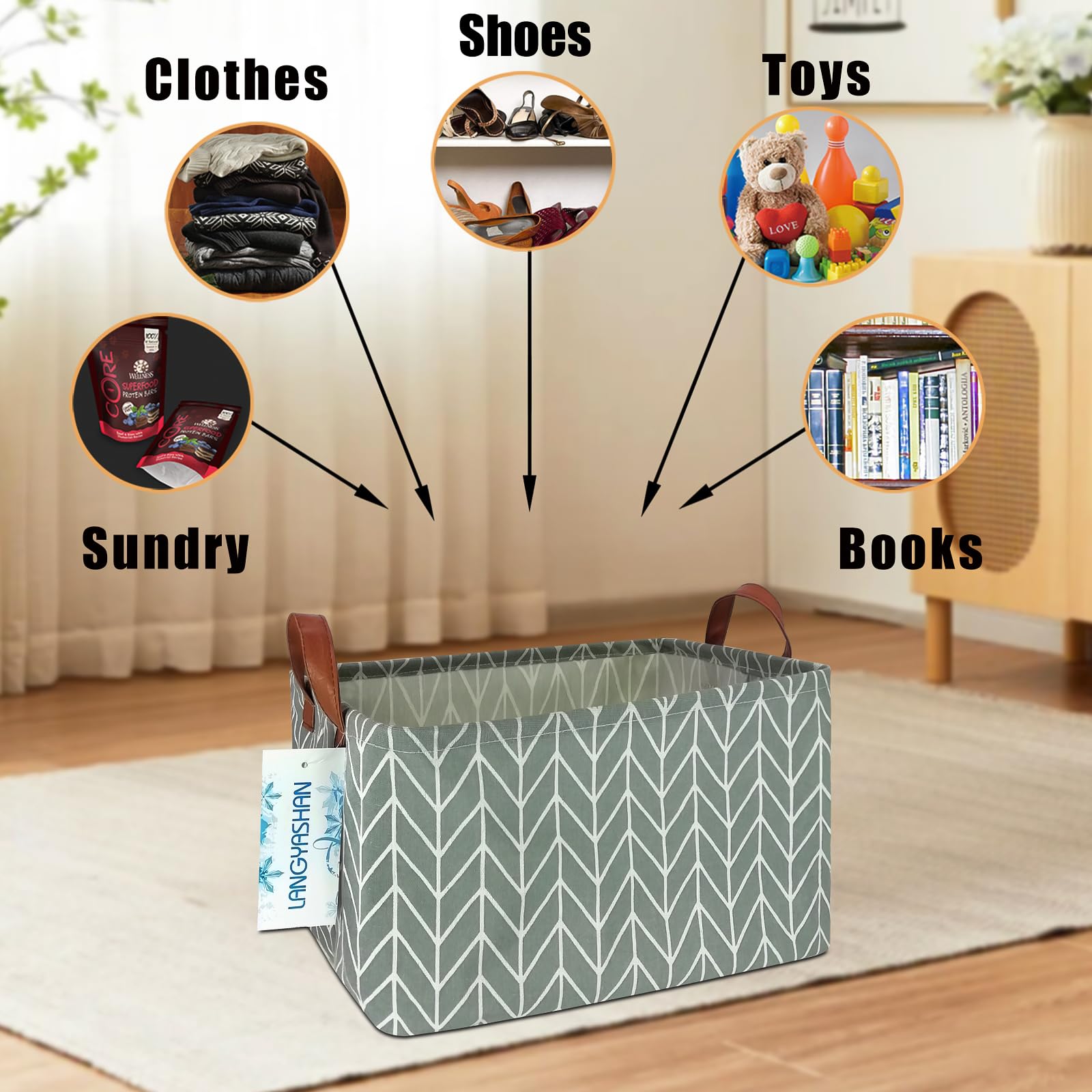 LANGYASHAN rectangular storage bin with reinforced base for heavier items