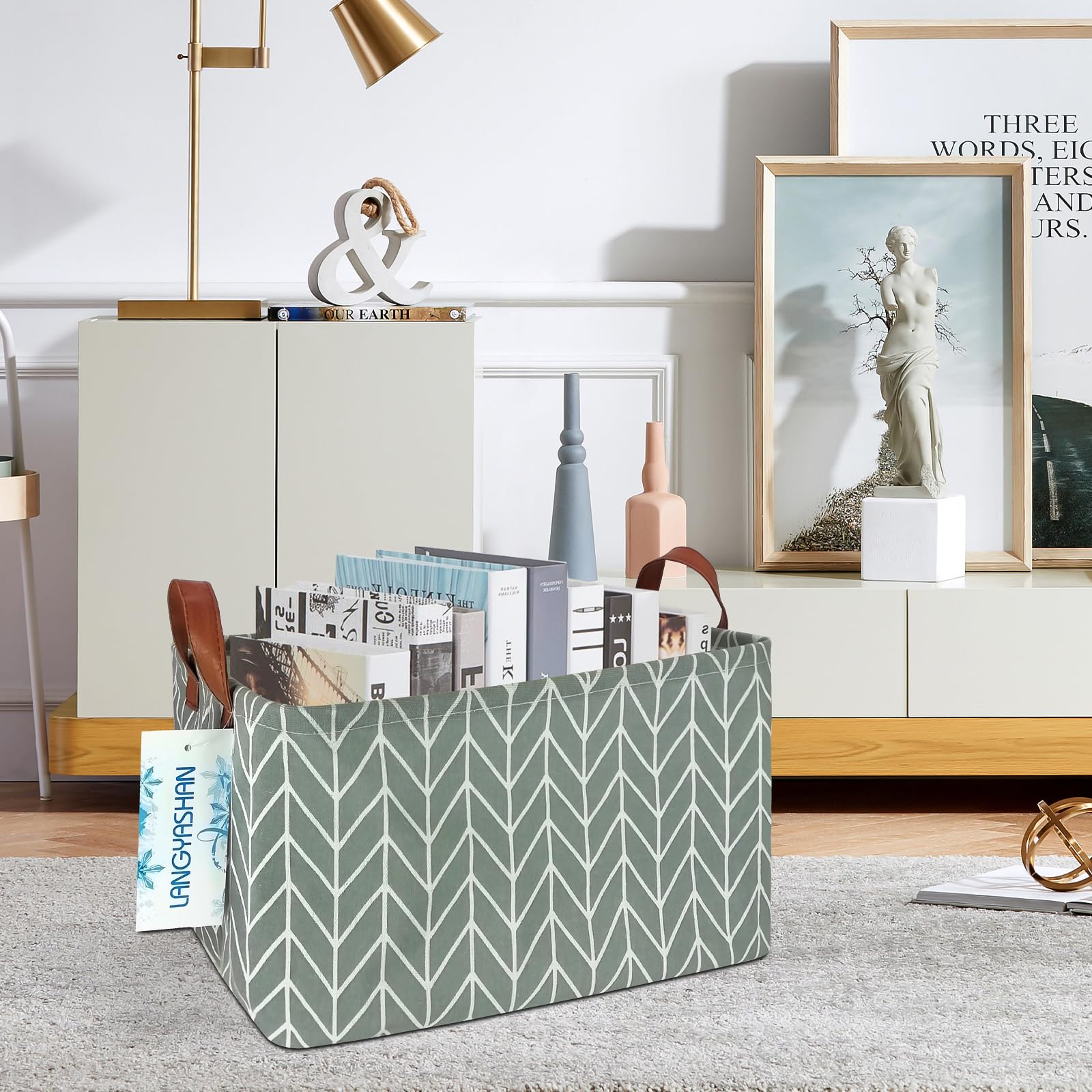 LANGYASHAN rectangular storage bin with two thick handles for easy transport