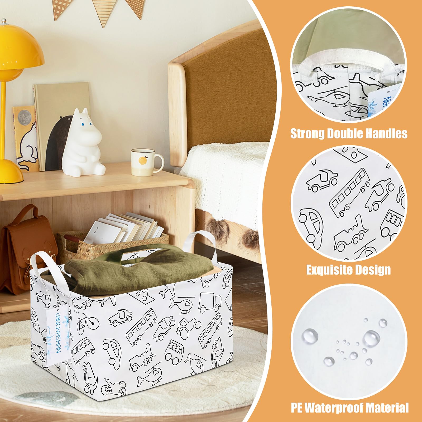 LANGYASHAN storage bin with thick handles for easy transport.