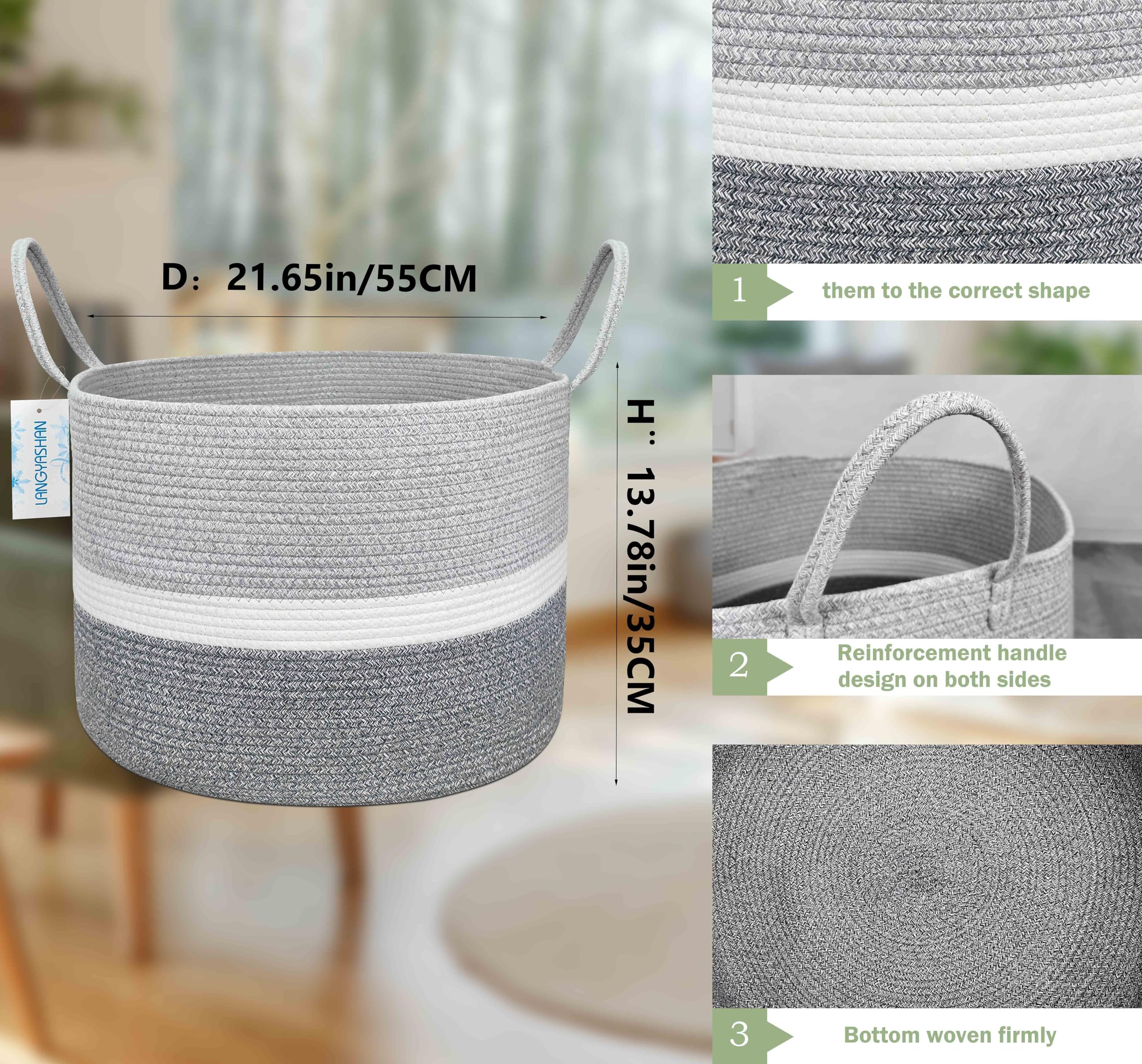 LANGYASHAN XXXLarge blanket storage basket keeps throws organized in the living room.