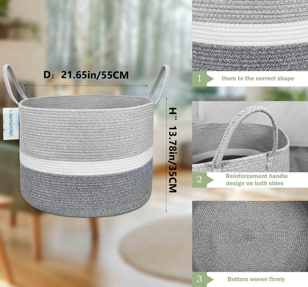 LANGYASHAN XXXLarge blanket storage basket keeps throws organized in the living room.