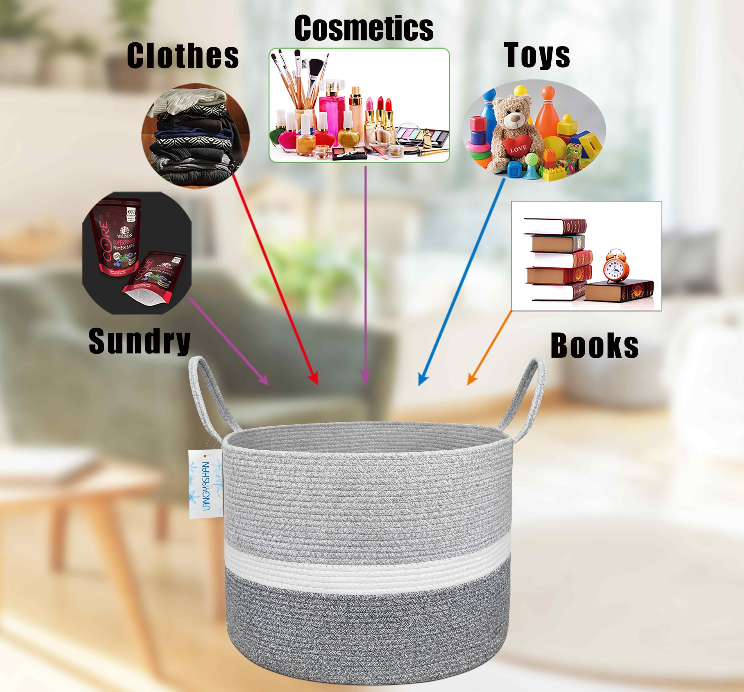 LANGYASHAN XXXLarge basket adds texture to bedroom decor while storing towels.