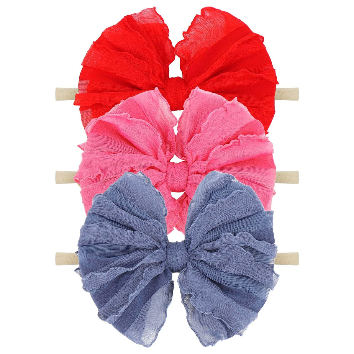 Lanmerry 3-pack baby headbands in rose with soft elastic lace for newborns and beyond