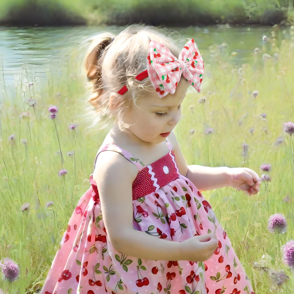Lanmerry plaid cherry bow headband adds charming flair for photos