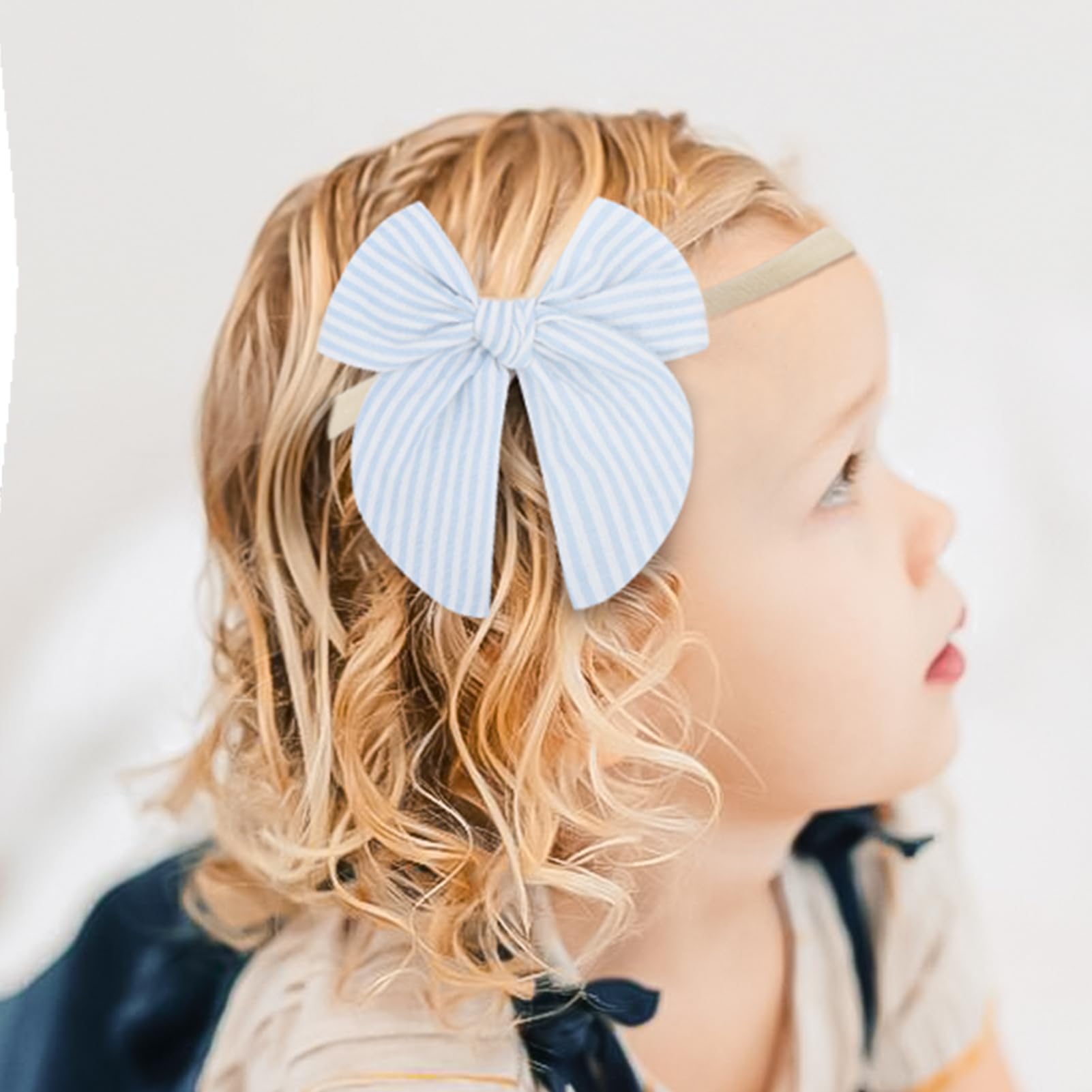 Lanmerry baby bow headband with large bow, breathable fabric for gentle play