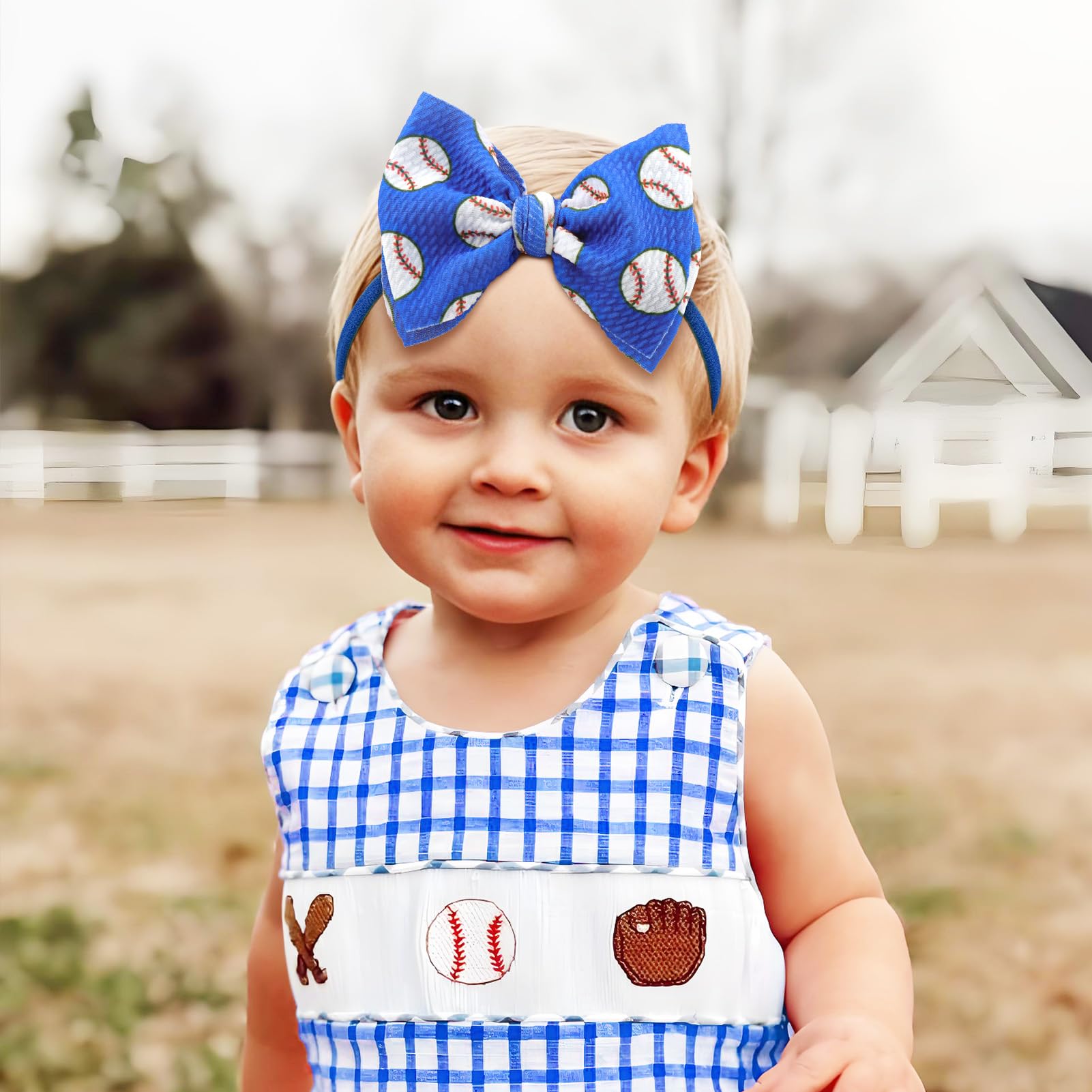 Lanmerry baseball baby bows blue stripe for sporty toddler charm.
