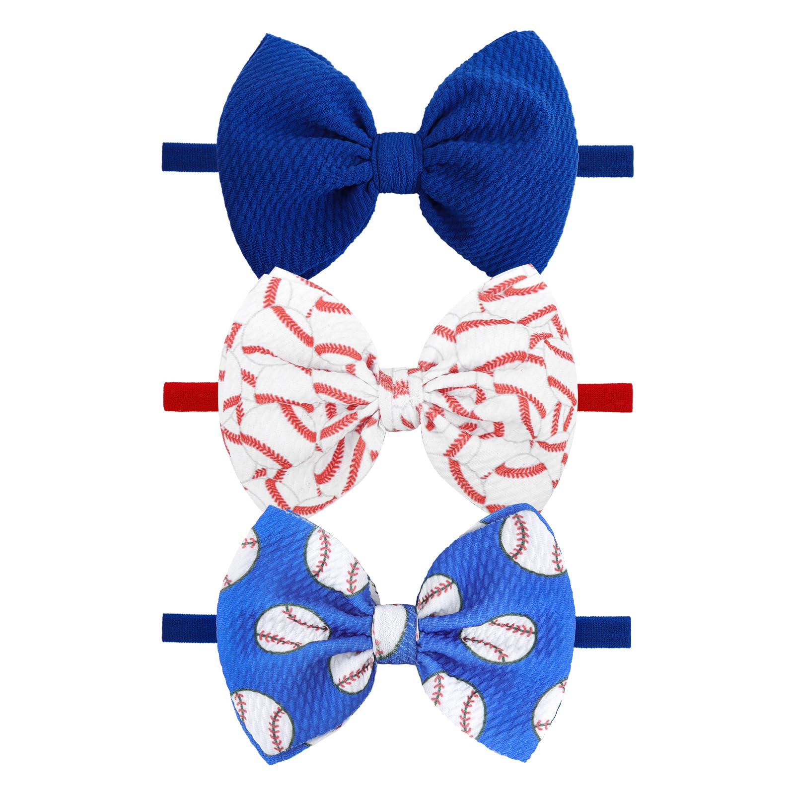 Lanmerry baseball hair bows baby blue set on a newborn with a secure soft headband