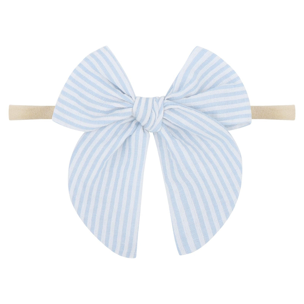 Lanmerry blue-white headband with bow, soft cotton texture for comfortable daily wear