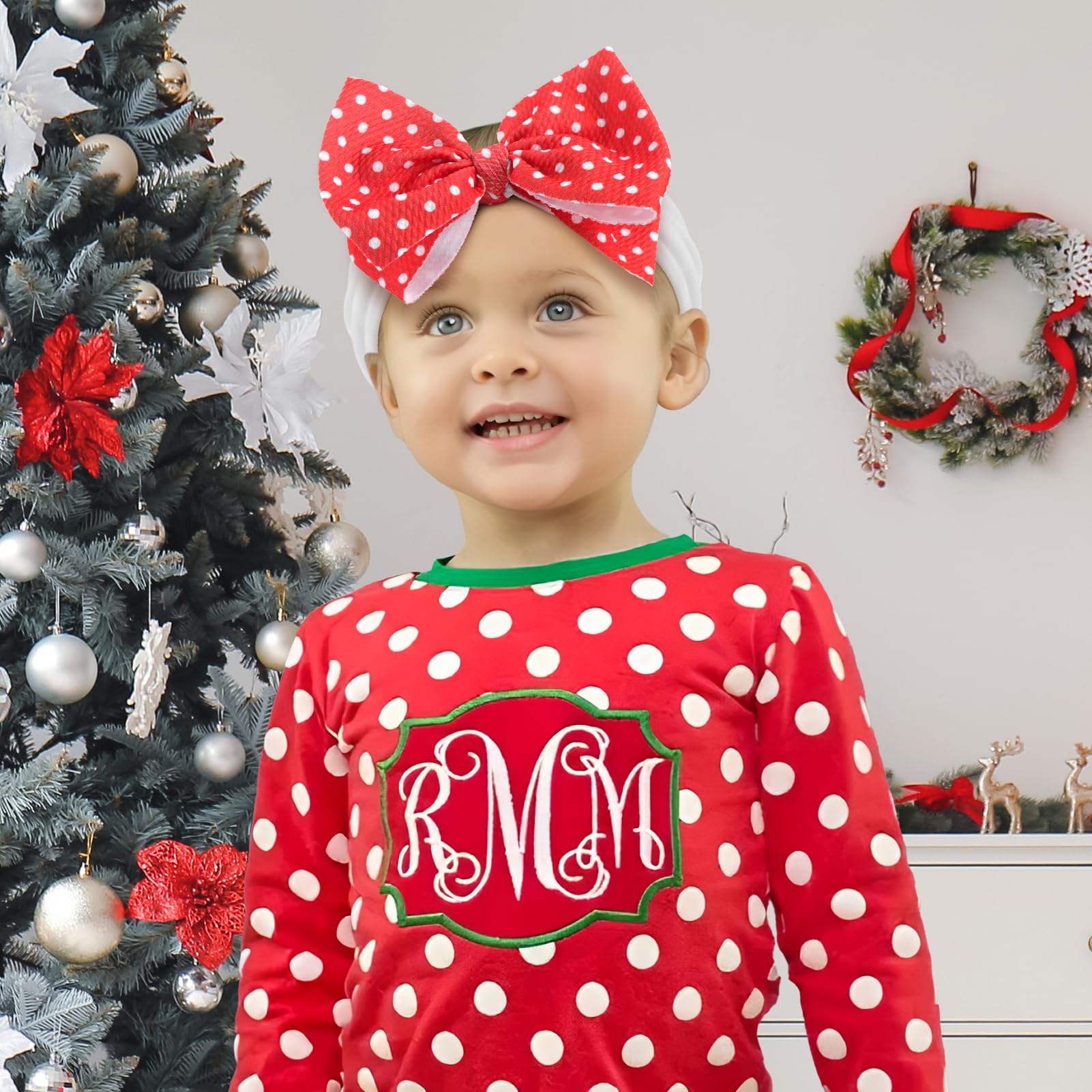 Lanmerry Christmas Day Headband in red for family photos.