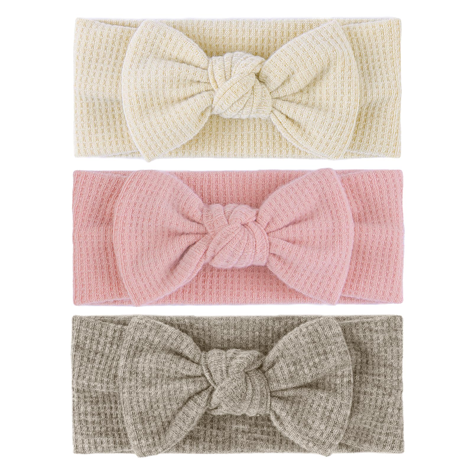 Lanmerry hairband bows beige, front view, soft everyday headwear for delicate baby hair