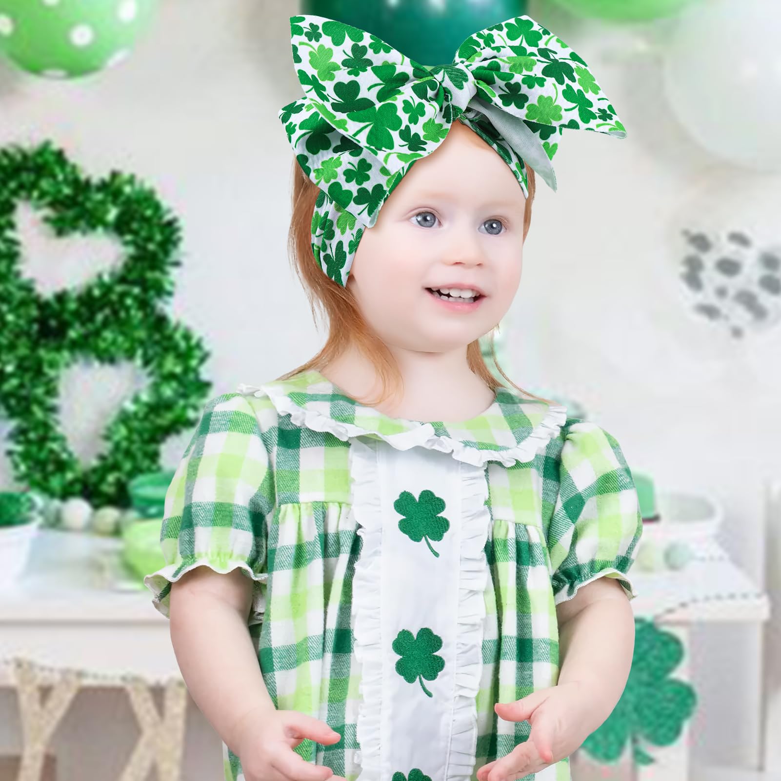 Lanmerry hairband green clover bow detail adds festive charm.