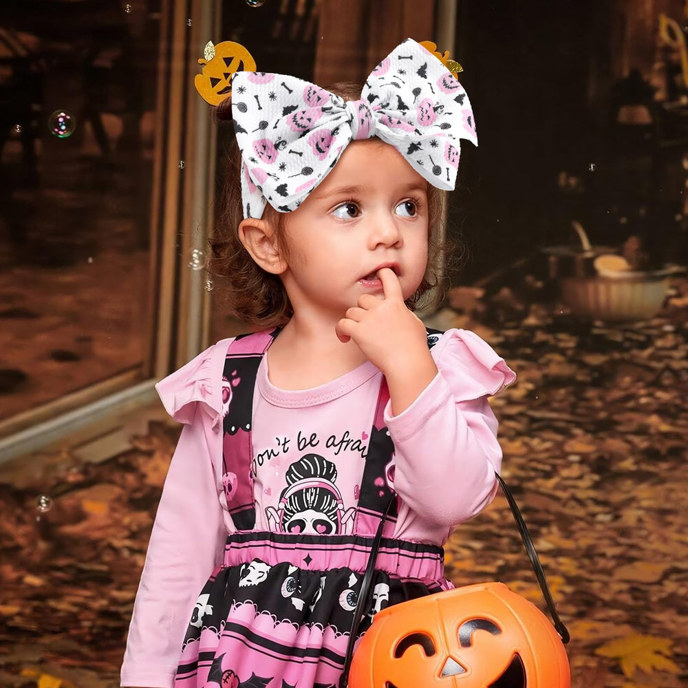 Lanmerry ghost-pattern bow on headband; cute Halloween prop.