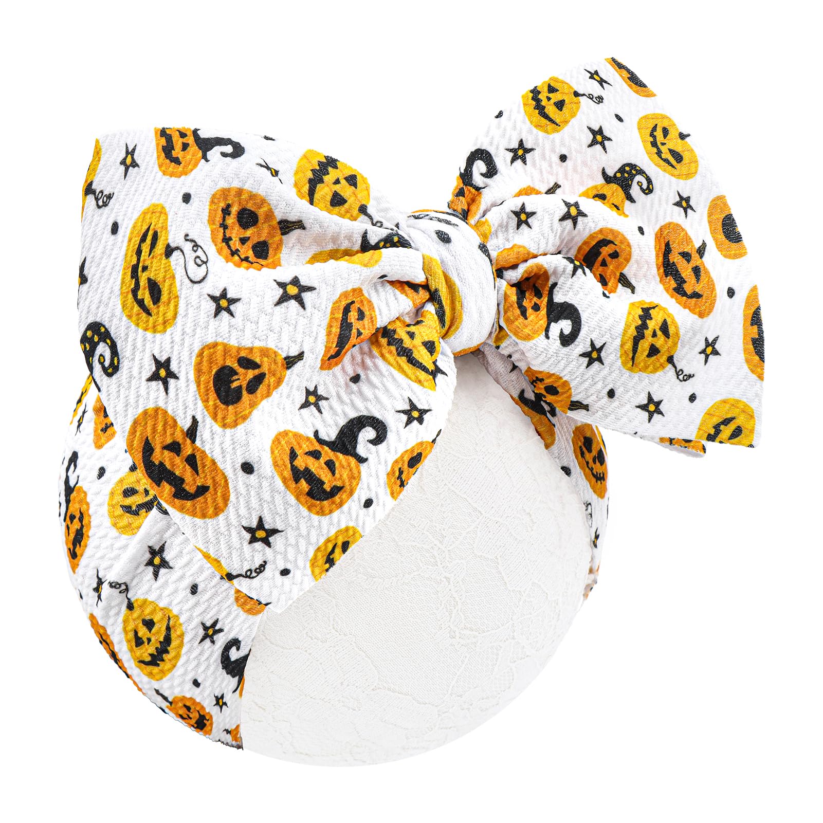 Lanmerry ghost-pattern bow on soft nylon headband, gentle on skin for newborns