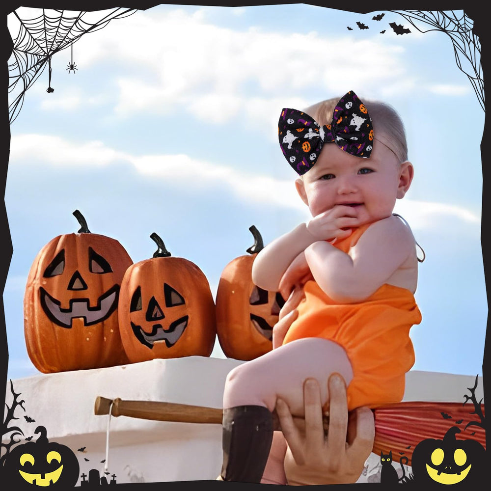 Lanmerry Halloween ghost bow headband in orange, comfortable stretch nylon suitable for daily wear