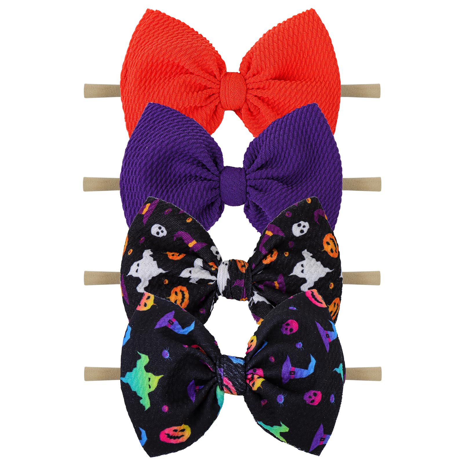 Lanmerry Halloween ghost bow headband in purple, soft nylon ideal for newborn to toddler photos