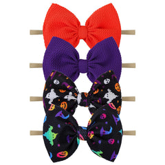 Lanmerry Halloween ghost bow headband in purple, soft nylon ideal for newborn to toddler photos