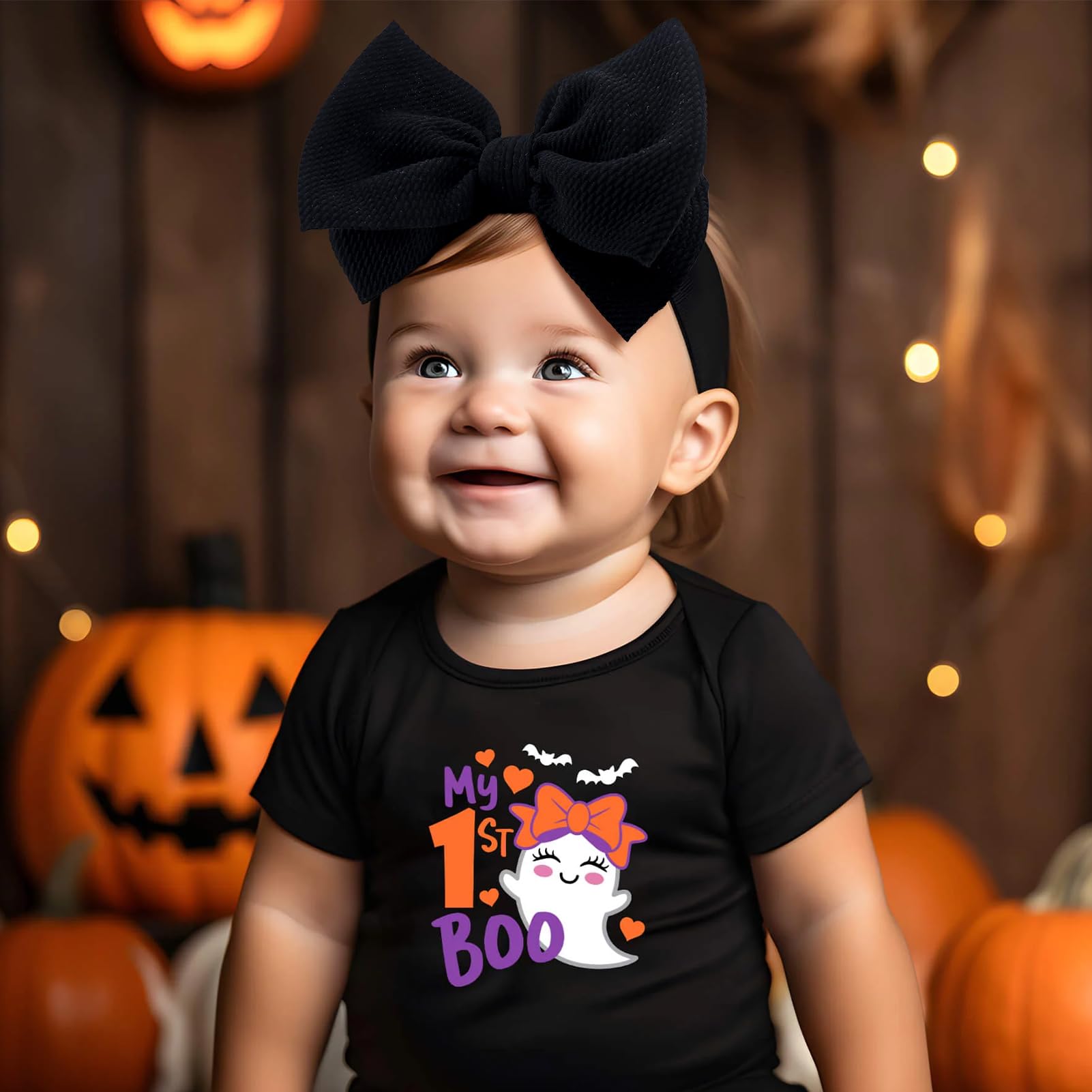 Lanmerry Halloween pumpkin bow headband for newborns, vibrant and cute