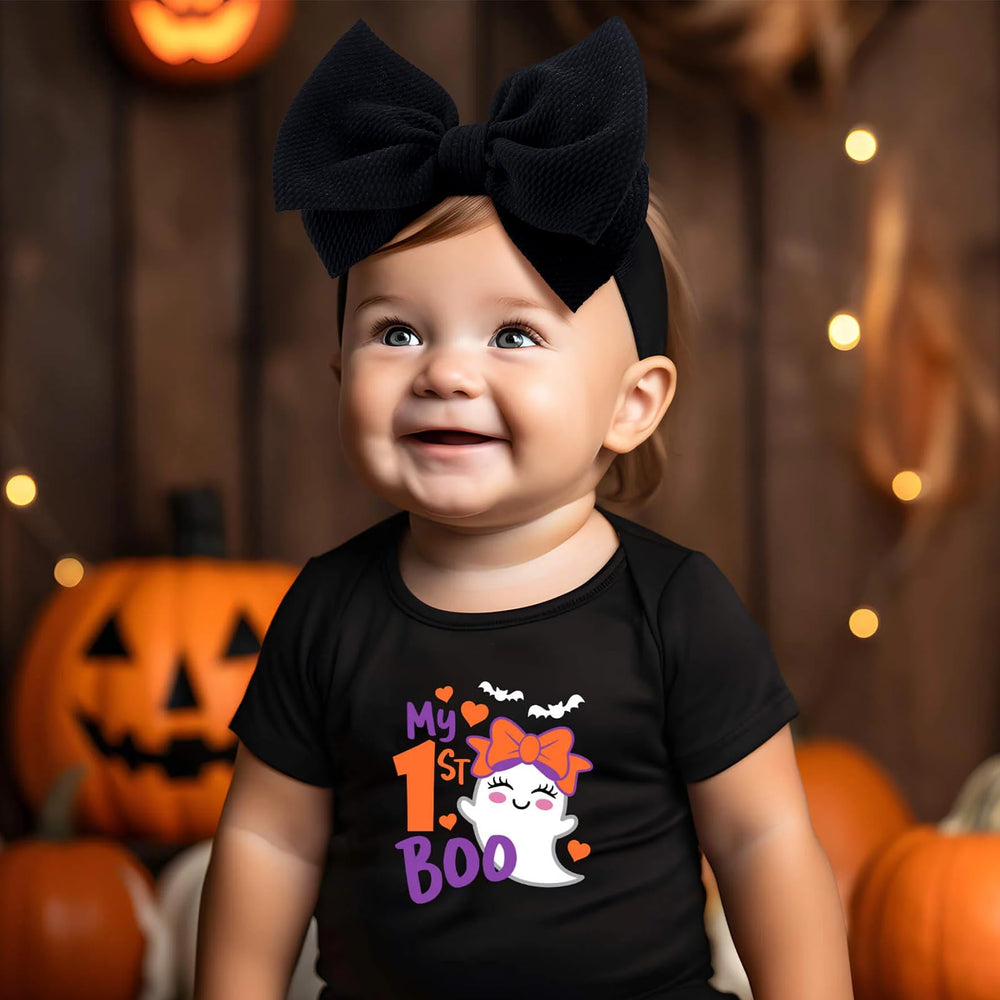 Lanmerry Halloween pumpkin bow headband for newborns, vibrant and cute