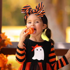 Lanmerry Halloween skull bow headband for newborns, comfortable all day