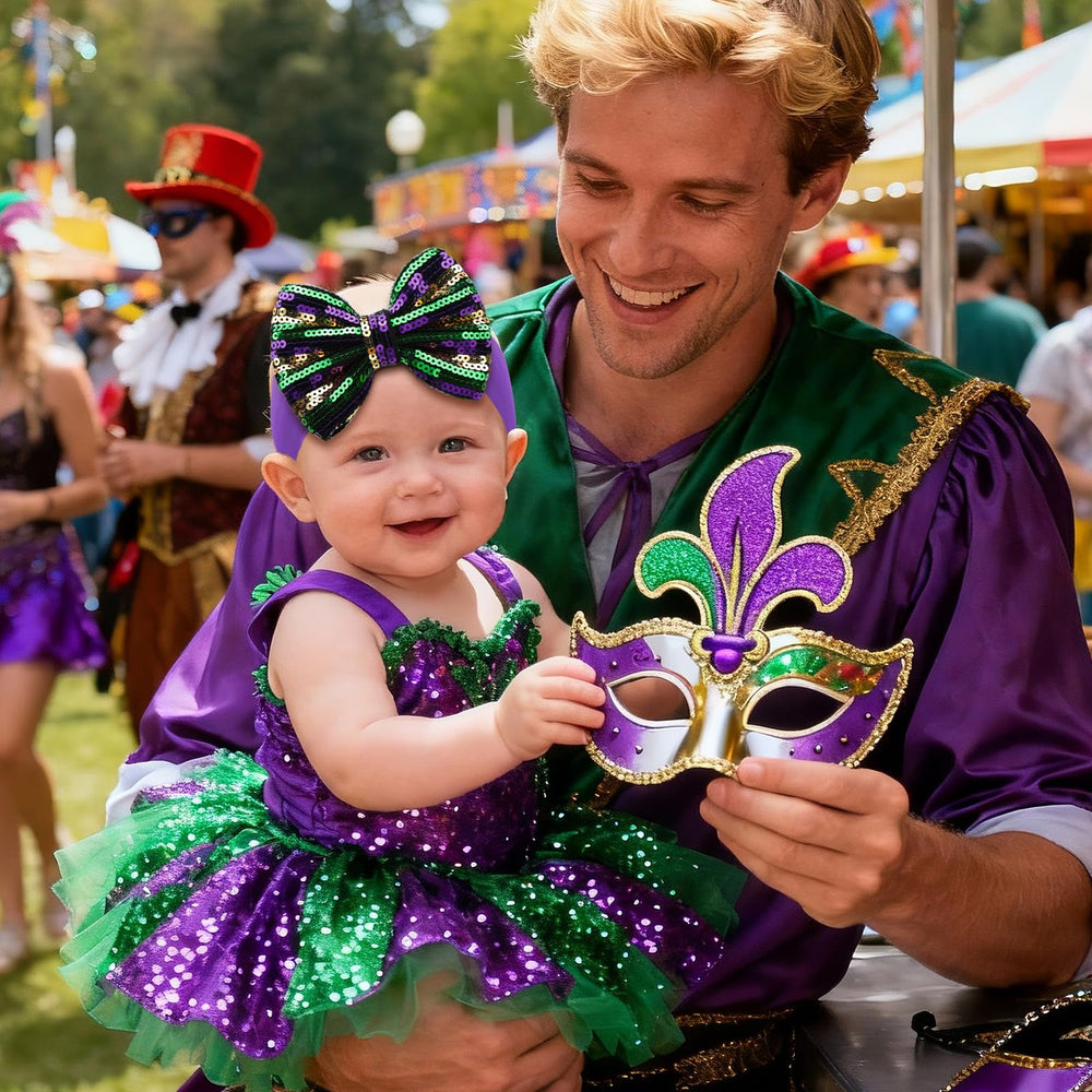 Lanmerry Mardi Gras glitter hair bow purple for toddlers party look