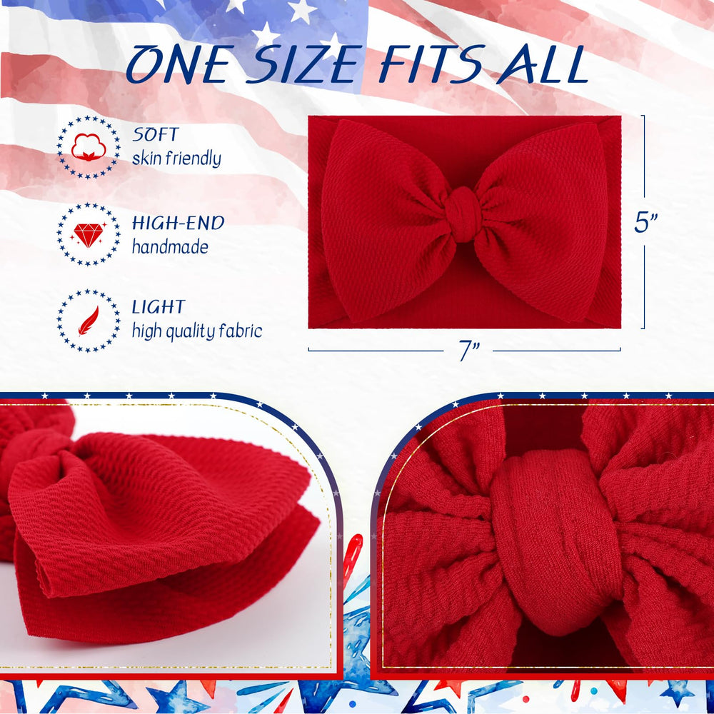 Lanmerry one-size-fits-all baby bow headband stretches to 14 inches.