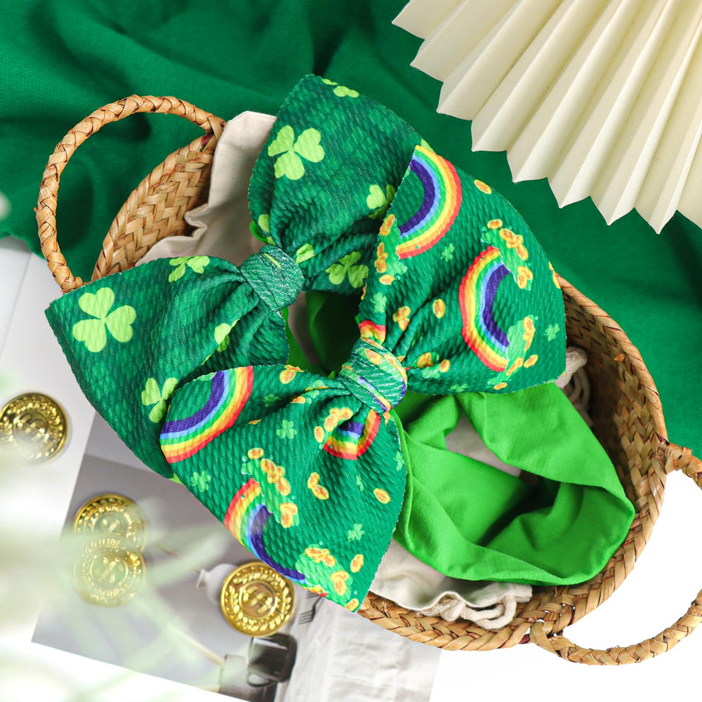 Lanmerry St Patrick's Day bow fits 6 inches, stretches to 14 inches.