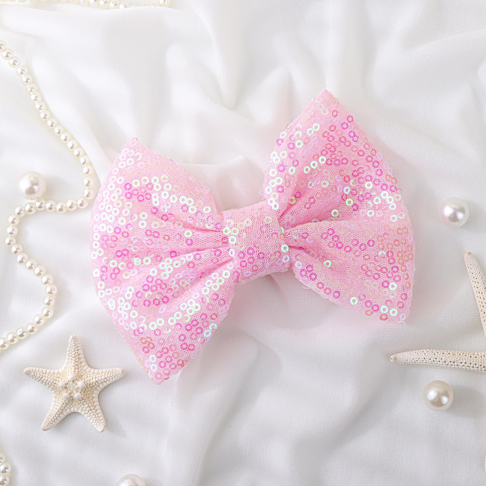 Lanmerry pink sequin bow clip ideal for parties and everyday outfits