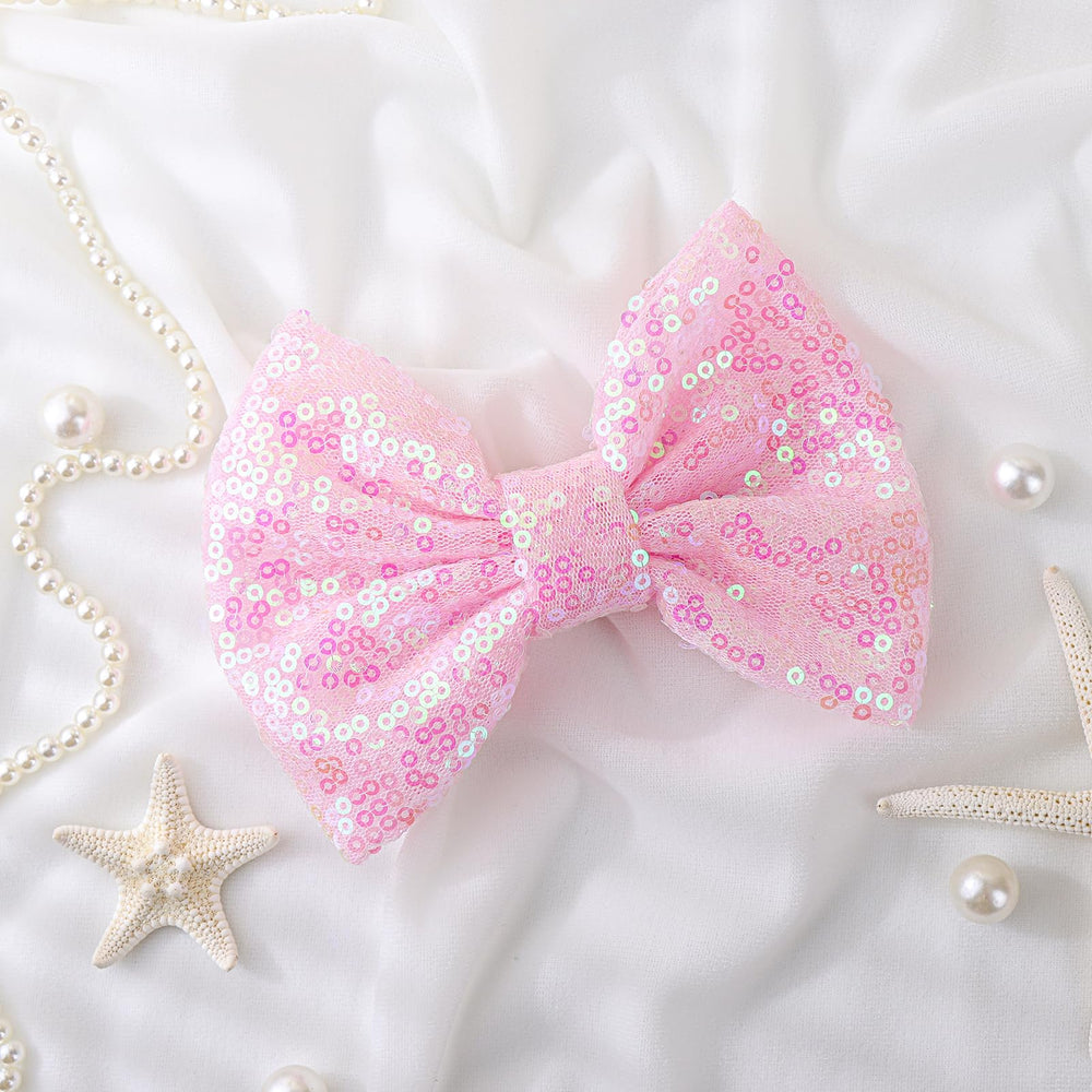 Lanmerry pink sequin bow clip ideal for parties and everyday outfits