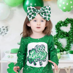 Lanmerry clover bows headband in green, gentle fit for infants and toddlers