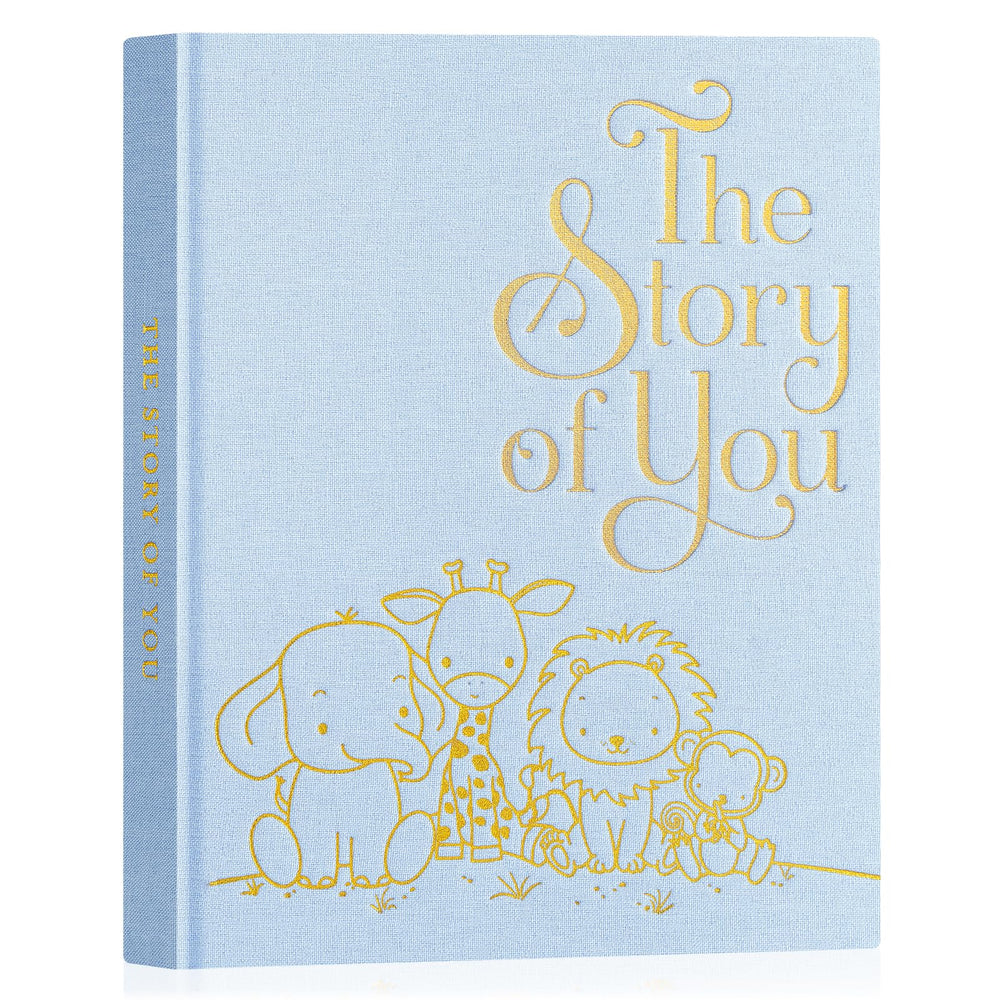 Lanpn baby memory book with blue cover, a stylish keepsake for newborn memories.