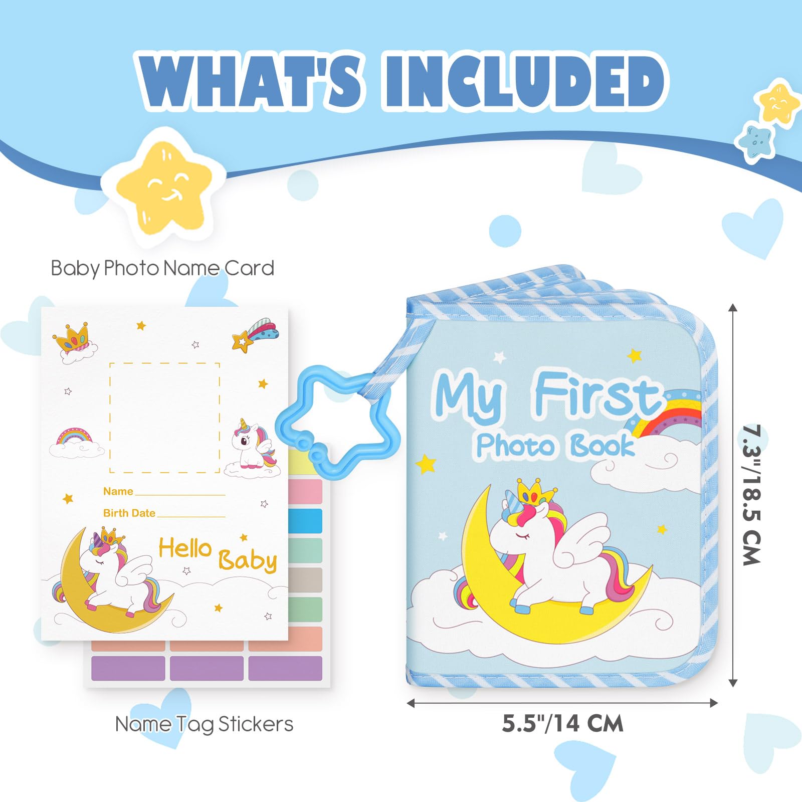 Lanpn baby photo album holds 17 four-by-six photos for organized memories.