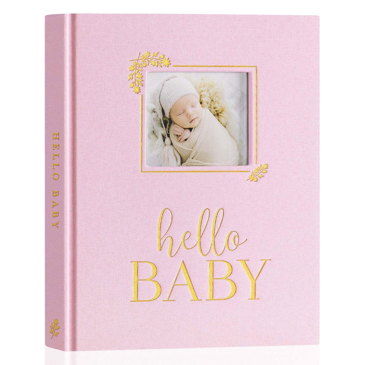 Lanpn Hello Baby Memory Book pink cover, a timeless keepsake for monthly updates and photos