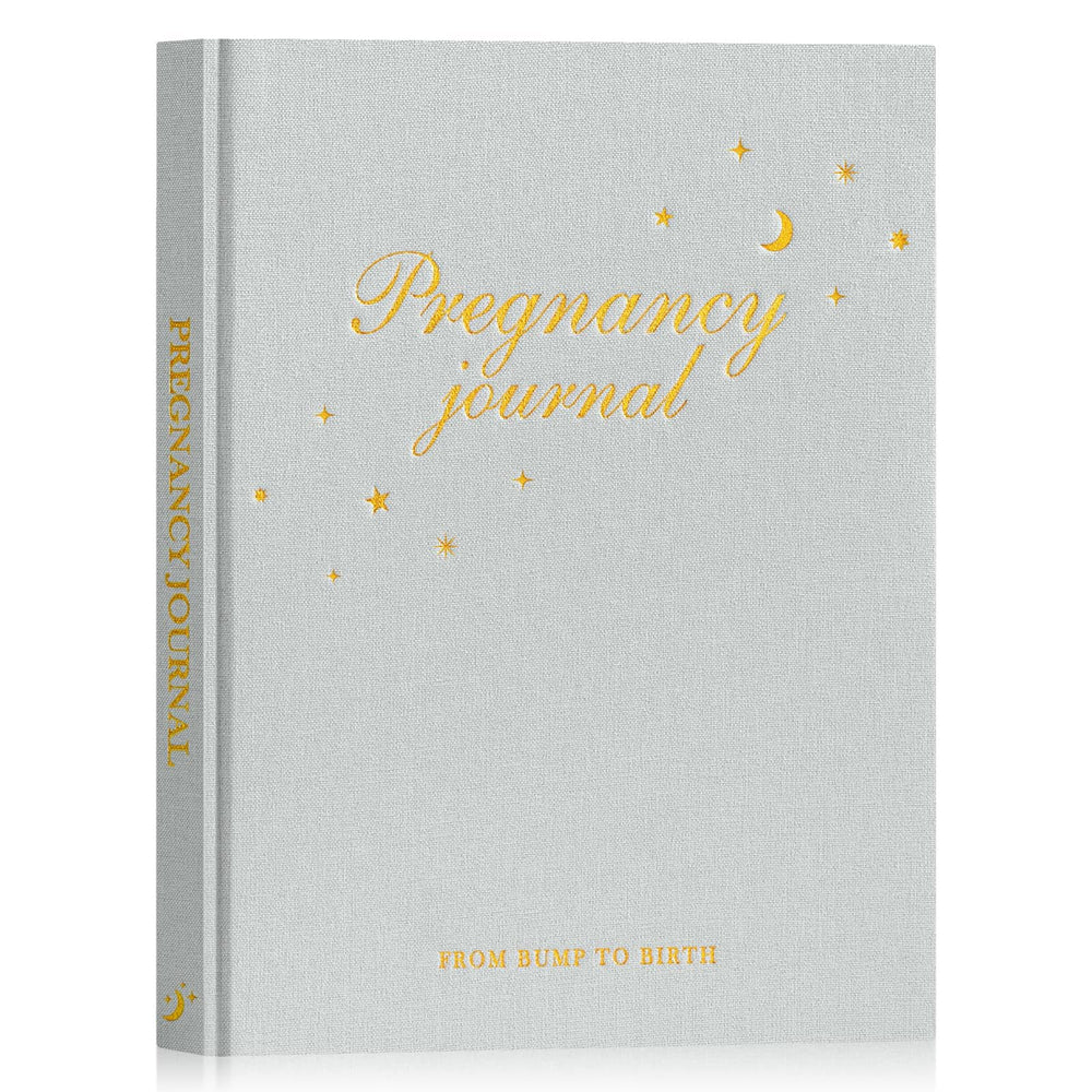 Lanpn pregnancy journal cover with linen texture and gold foil for a premium keepsake.