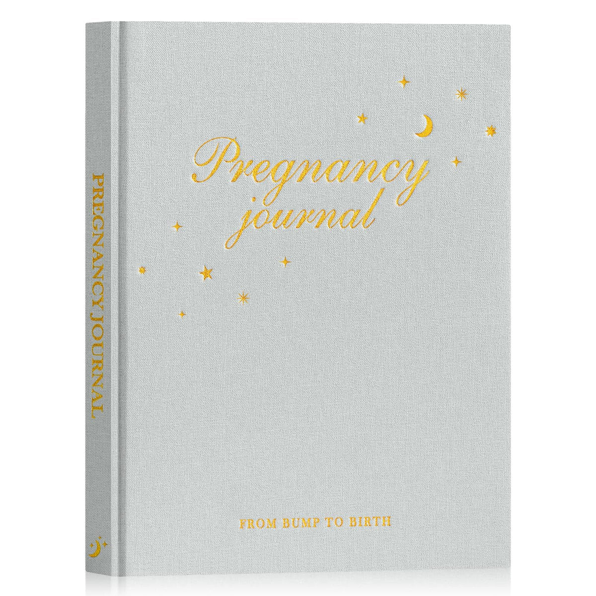 Lanpn pregnancy journal cover with linen texture and gold foil for a premium keepsake.