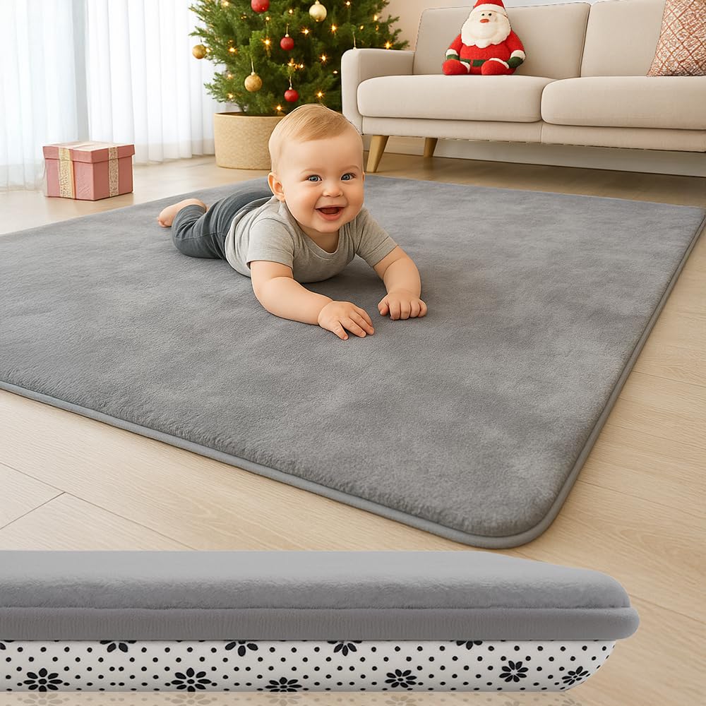 Lansber baby play mat with 1-2 inch foam for cushioned tummy time