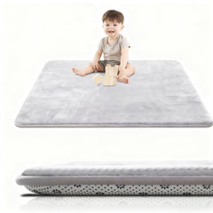 Lansber baby play mat in light gray provides cushioned tummy time and non-slip safety.