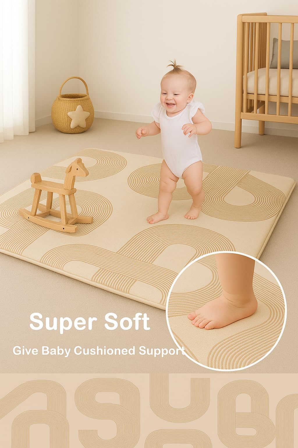 Lansber baby play mat with non-slip bottom protects surfaces during active play