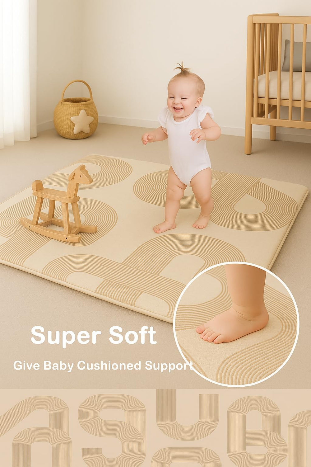 Lansber baby play mat with non-slip bottom protects surfaces during active play