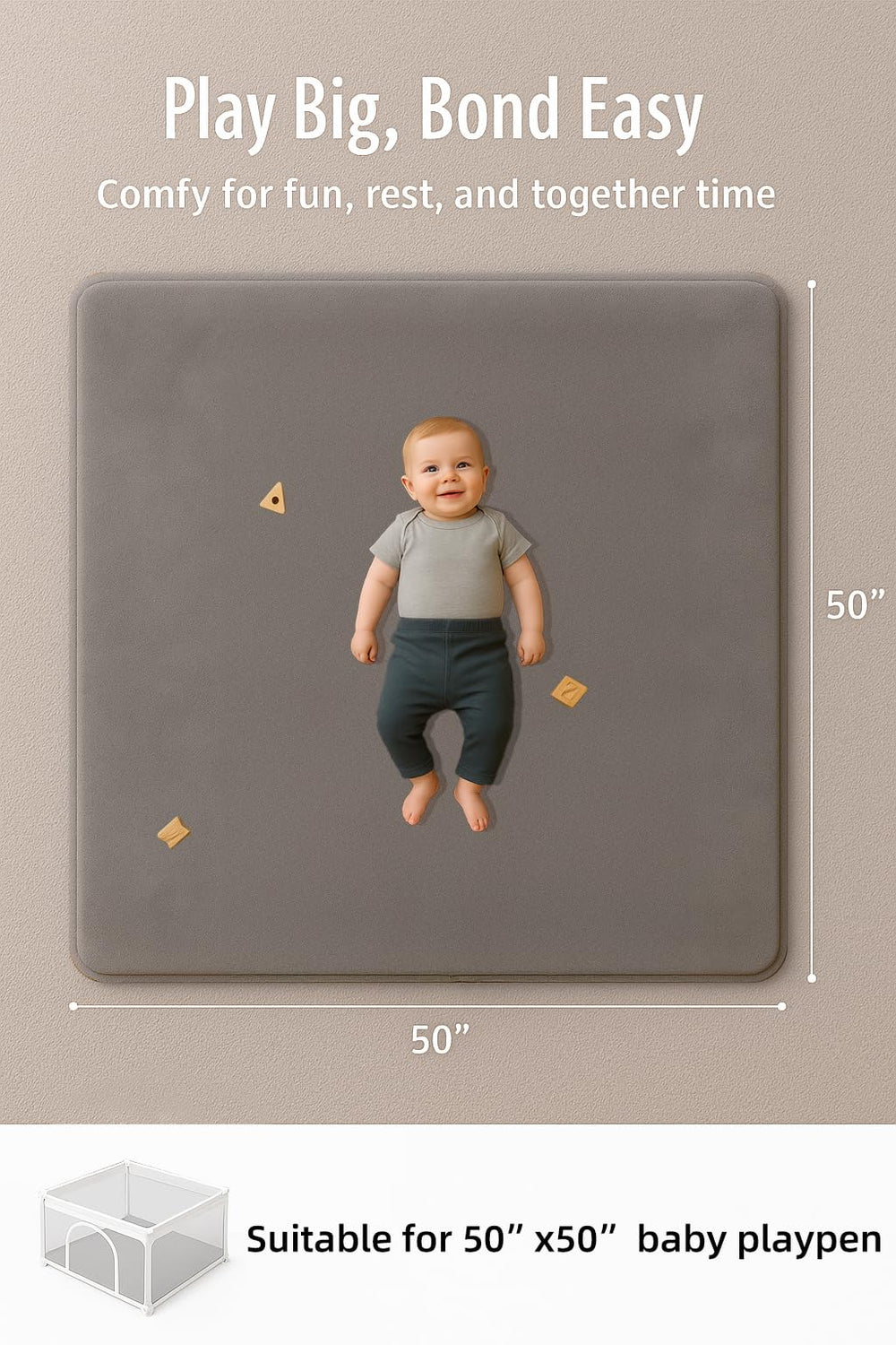 Lansber neutral gray mat blends with any nursery decor.