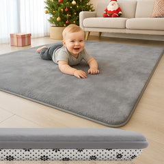 Lansber thick padded baby floor mat in gray offers comfy tummy time.