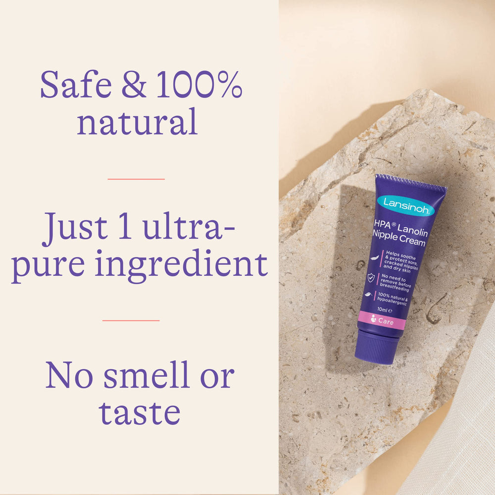 Lansinoh HPA Lanolin Nipple Cream protects cracked skin during feeding routines.