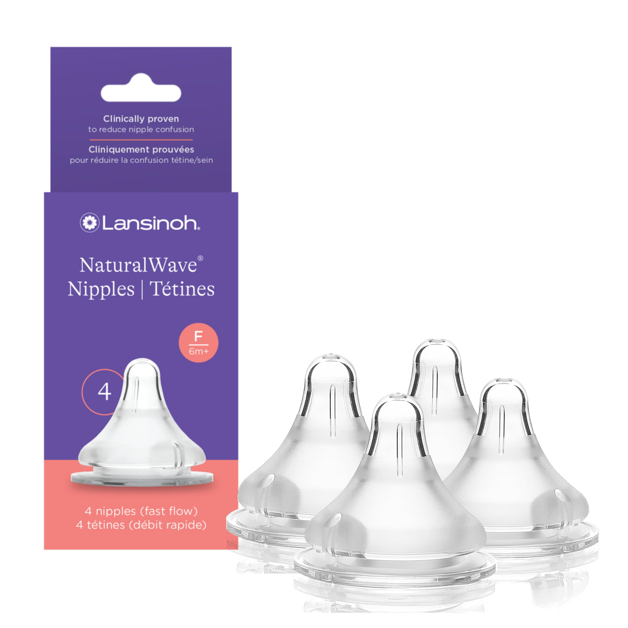 Lansinoh NaturalWave nipple with wide textured base supports secure latch and comfortable feeding.