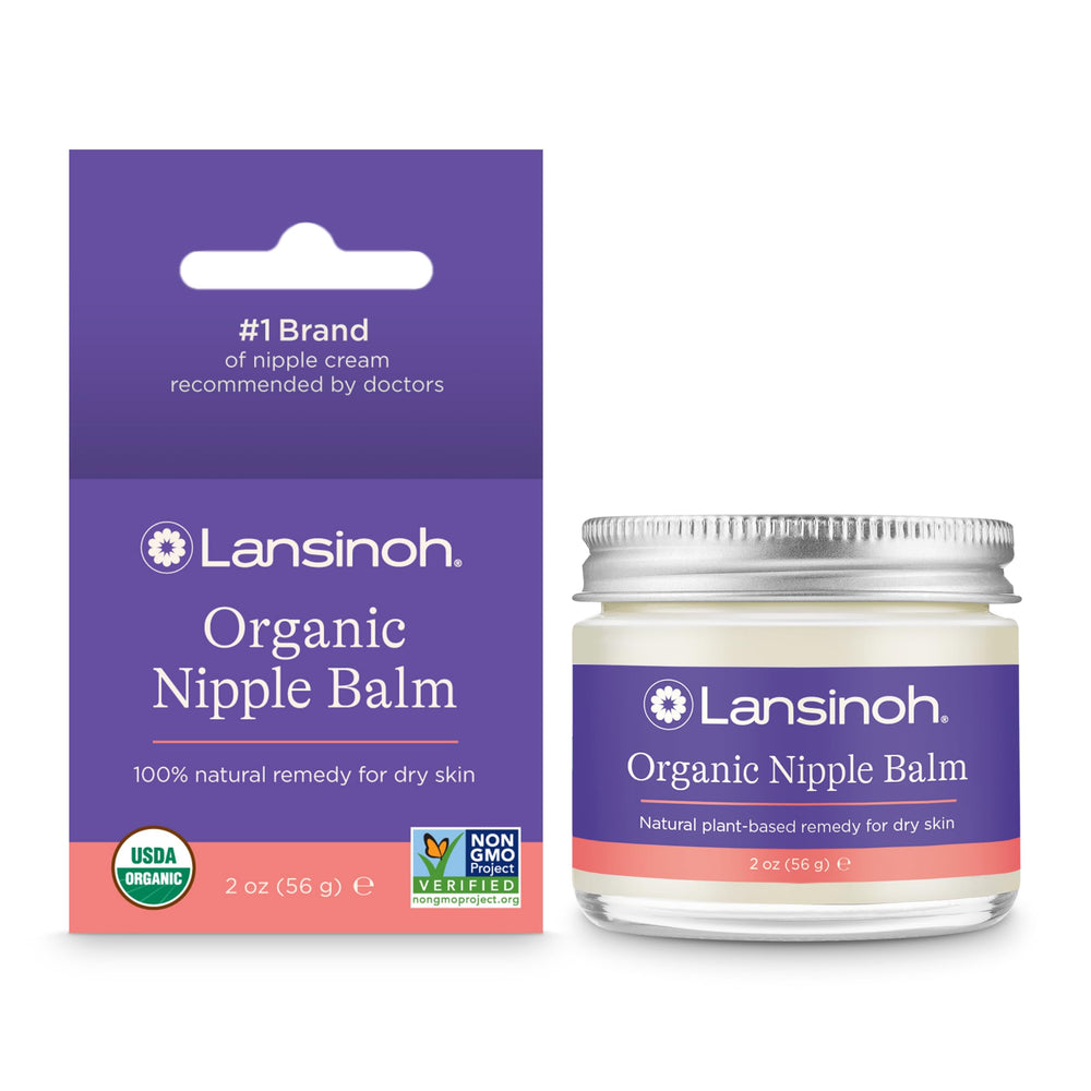 Lansinoh Organic Nipple Balm jar showing organic formula soothing tender nipples