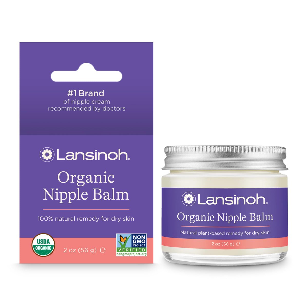 Lansinoh Organic Nipple Balm jar showing organic formula soothing tender nipples
