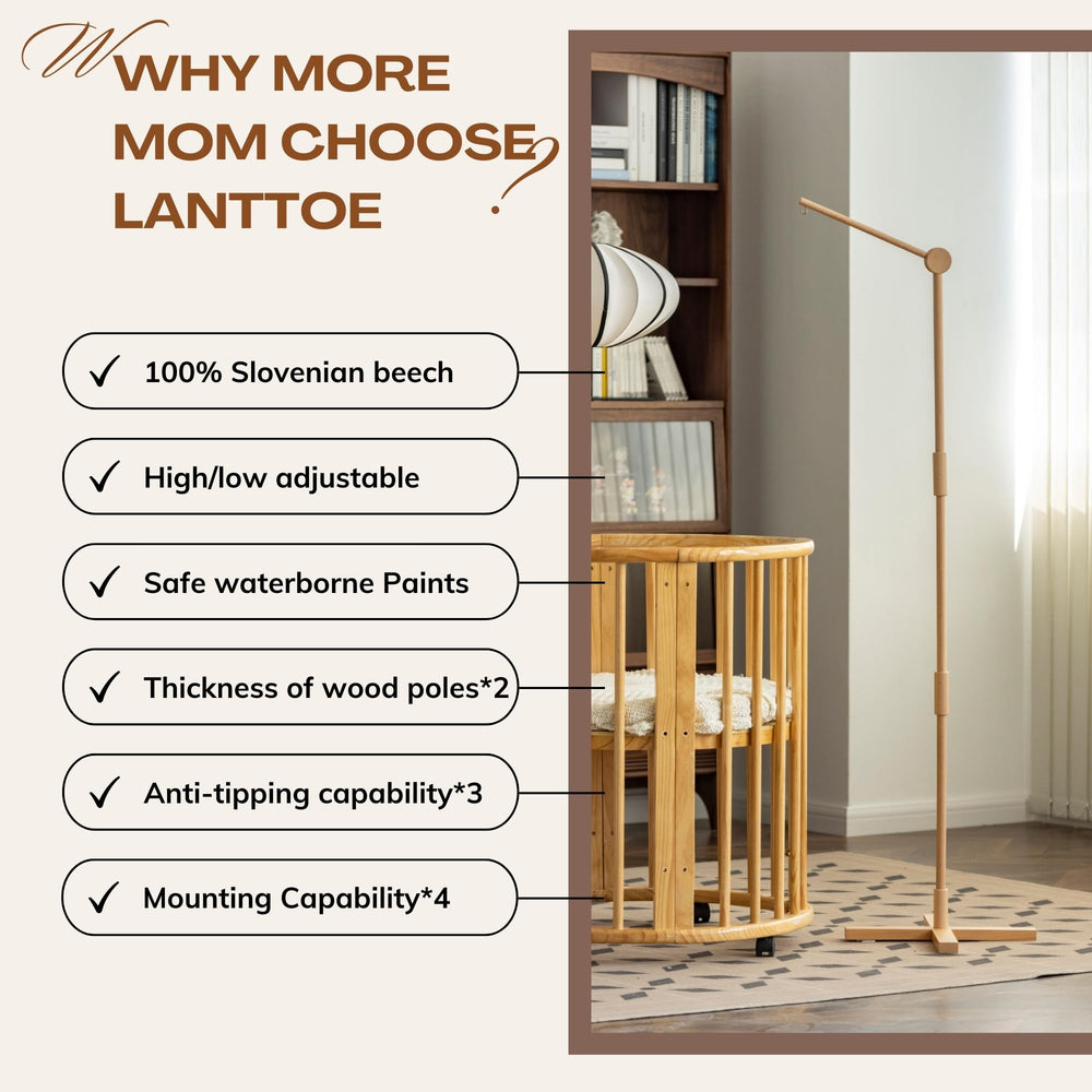 Lanttoe crib mobile arm made of EU beech wood with smooth natural finish
