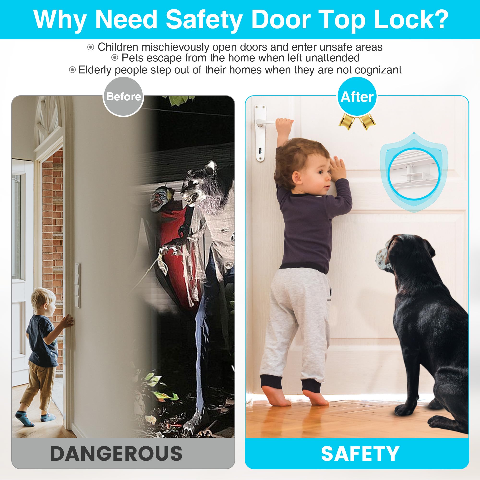 Laowu door top lock for interior and exterior white doors.