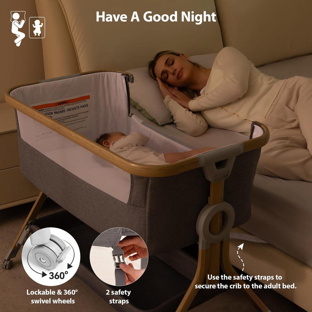 Breathable mesh and mattress promote airflow and baby comfort.