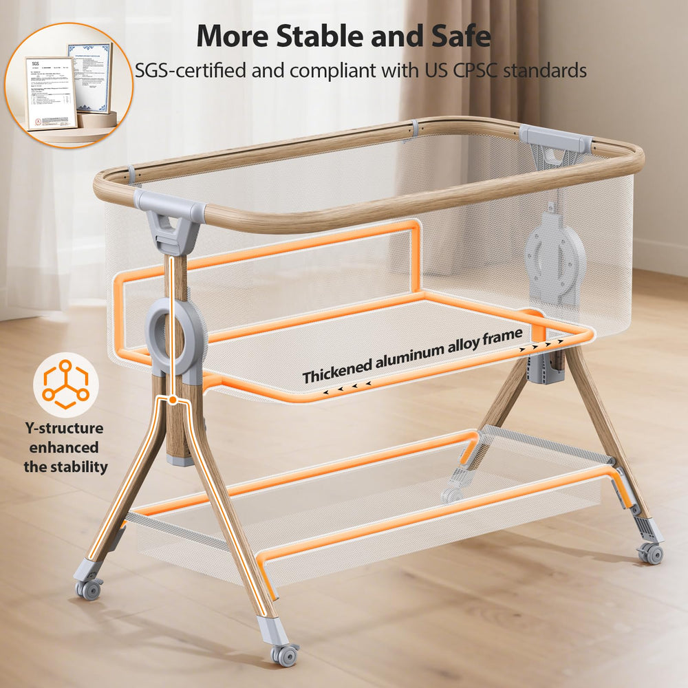 Five height adjustments match bed height for comfortable nighttime care.