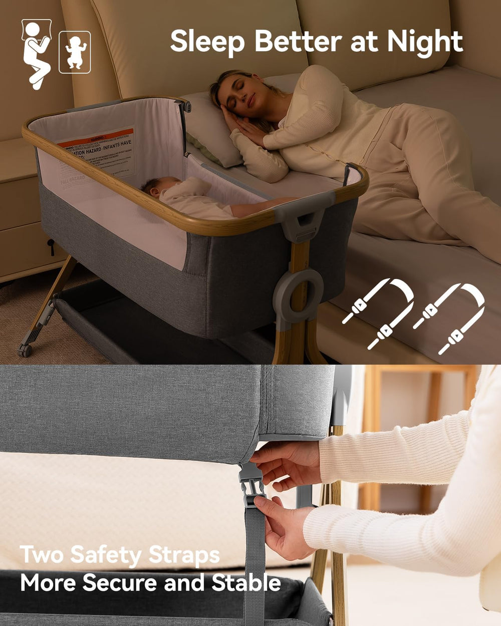 Larex bassinet breathable mesh promotes airflow and comfort during sleep.